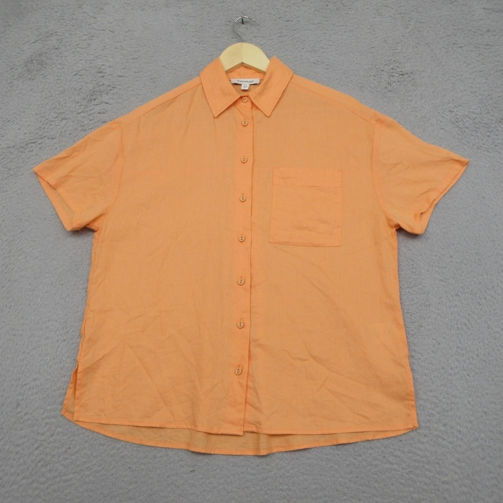 Francescas Linen Blend Shirt Women XS Orange Relaxed Button Up Camp Coastal